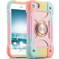 MARKILL Compatible with iPhone Se3/iPhone Se2,iPhone 6/6S Case,iPhone7/iPhone8 Case 4.7 Inch with Ring Stand, Heavy-Duty Military Grade Shockproof Phone Cover. (Rainbow Pink)