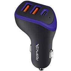 RapidX X3PD 3 Port Compact & Fast Car Charger for 3 Devices 35W Total, 18W USB-C