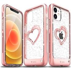 VENA iPhone 12 Mini Glitter Case, vLove (Heart Shape, CornerGuard Protection) Dual Layer Slim Hybrid Clear Bumper Cover Designed for Apple iPhone 12 Mini (5.4"-inch) Rose Gold