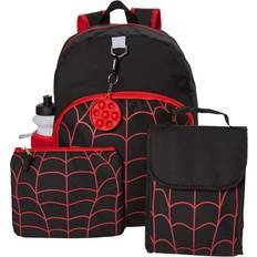 Ralme Boys Spiderweb Backpack with Lunch Box and Water Bottle 6 Piece 16 inch Red Black