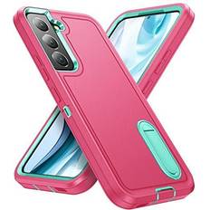for Samsung Galaxy S22 Plus Case Galaxy S22 Case with Kickstand Case 3-Layer Military Grade Protective Case Cover Silicone Rugged Shockproof for Galaxy S22 Plus S22 Phone Case (Rose Red Cyan)