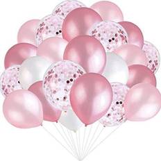 Pink and White Balloons, Pink Confetti Balloons White Balloons Total 90 pcs Latex Party Balloons for Hen Party Wedding Baby Shower Birthday Party Decoration