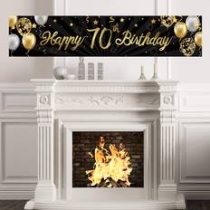 Happy 70th Birthday Banner Sign Gold Glitter 70 Years Birthday Party Decorations Supplies Anniversary Celebration Backdrop