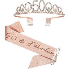 50th Birthday Sash and Tiara for Women, Rose Gold Birthday Sash Crown 50 & Fabulous Sash and Tiara for Women, 50th Birthday Gifts for Happy 50th Birthday Party Favor Supplies