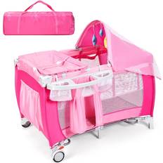 Travel Cots Costway Foldable Baby Crib Playpen Travel Infant Bassinet Bed Mosquito Net Music w Bag