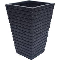 Noble House Outdoor Planter Boxes Noble House Jude 10.25 16 Black Modern Tapered Channel Square Concrete Garden Urn Planter