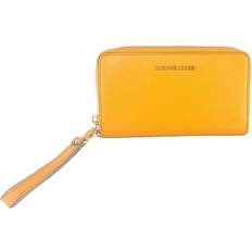 Yellow Pouches Michael Kors Jet Set Travel Flat Multifunction Phone Case Leather Wristlet Wallet yellow