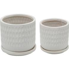 Sagebrook Home Pots, Plants & Cultivation Sagebrook Home Set of 2 5/6 Dimpled Planters with Saucer White