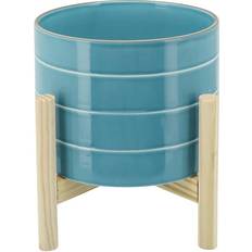 Sagebrook Home Pots, Plants & Cultivation Sagebrook Home 6" 8" Striped Planter with Wood Stand Blue Sky