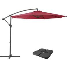 CorLiving 9.5' 9.5' UV Resistant Offset Cantilever Patio Umbrella with Base Weights Wine