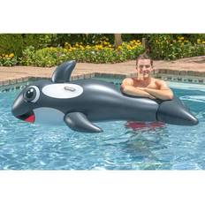 Poolmaster Jumbo Whale Rider Inflatable Swimming Pool Float, Dark Gray, Gray/White