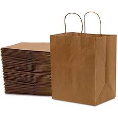 [50 Pack] Heavy Duty Kraft Paper Bags with Handles 13 x 10 x 5 12 LB  Twisted Rope Retail Shopping Gift Durable Natural Brown Barrel Sack