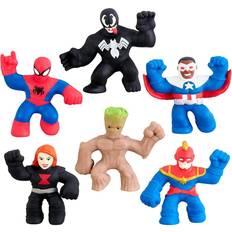 Rubber Figures Heroes of Goo Jit Zu Marvel Minis Mega 6 Pack. 6 Squishy, Stretchy, Gooey Mini Marvel 2.5" Tall Spider-Man, Captain America-Sam Wilson, Venom, Captain Marvel, Groot and Black Widow