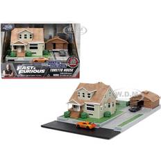 Jada Toys Jada Toretto House Diorama with Dodge Charger Black and Toyota Supra Orange with Graphics "Fast and Furious" "Nano Scene" Series Models