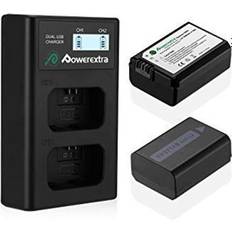 Sony alpha a6000 powerextra 2 pack replacement sony np-fw50 battery & smart lcd display dual channel charger compatible for sony alpha a6500, a6300, a6000, a7s, a7
