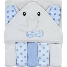 Hudson Baby Unisex Hooded Towel and Five Washcloths Blue Dots Gray Elephant One Size