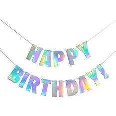 Holographic Happy Birthday Banner Iridescent White Hanging Bunting Garland Party Decorations