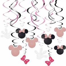 None Minnie Happy Birthday Hanging Swirl Decorations, Ceiling Streamers Mini Mouse Birthday Party Supplies, Dumbo Decorations Party Favors for Kids Girls Glitter Rose Gold, Black and White Decor