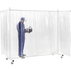 EUROKRAFTbasic Protective screen, mobile, with tarp curtain, transparent, WxH 3700 x 2100 mm, 3-part