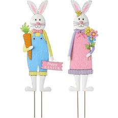 Letter GlitzHome Metal Bunny Boy and Girl's Yard Stake or Standing Decor or Wall Decor, Set
