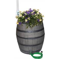 Watering Rescue 50 Gal. Gray Back Whiskey Rain Barrel with Integrated Planter