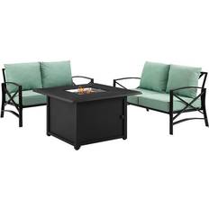 Fireplaces Crosley Kaplan 3-Piece Outdoor Metal Conversation Set with Fire Table, Green