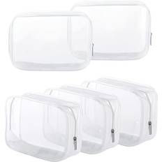  5 Pack Clear Plastic Zippered Toiletry Carry Pouch TSA