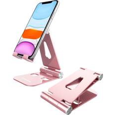 Cell Phone Stand, Lucrave Updated Adjustable Desktop Phone Holder Cradle,Fully Foldable, Compatible with All Phones Android and iPhone 11 Max Xs Xr 8 7 Plus, iPad Mini, Tablets(7-10"-Rose Gold