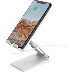 Mobile Device Holders TALK WORKS Adjustable Cell Phone Desk Mount Compatible w/ iPhone 13/13 Pro/13 Pro Max/14/14 Plus/14 Pro/14 Pro Max Flexible Stand for Office, Home, Tabletop (White)