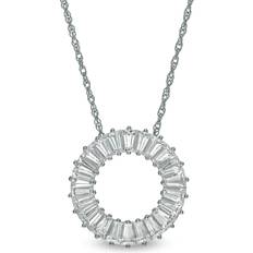 Sapphire Jewelry Baguette Lab-Created Circle Pendant Necklaces - Silver/Transparent