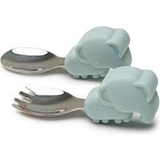 Loulou Lollipop Elephant Learning Spoon And Fork Set Blue Blue 2