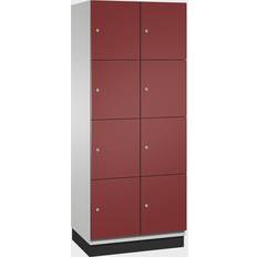 C P CAMBIO compartment locker with sheet steel doors, 8 compartments, width 800 mm, body light grey door ruby red