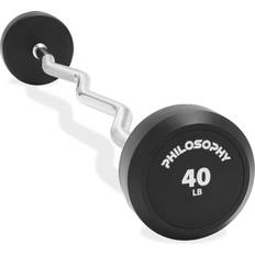 Fitness Philosophy Gym Rubber Fixed Pre-Loaded Weight EZ Curl Bar