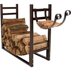 Bronze Fireplace Accessories Sunnydaze Decor Indoor/Outdoor Firewood Log Rack with Kindling Holder, QX-LRKH-BRONZE