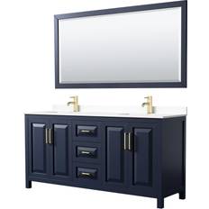 Blue Water Toilets Daria Collection WCV252572DBLWCUNSM70 72" Double Bathroom Vanity in Dark Blue White Cultured Marble Countertop Undermount Square Sinks 70"