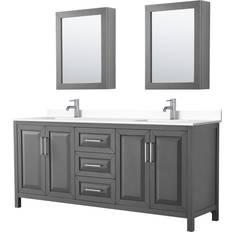 Gray Toilets Daria Collection WCV252580DKGWCUNSMED 80" Double Bathroom Vanity in Dark Gray White Cultured Marble Countertop Undermount Square Sinks Medicine