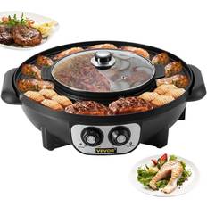 Vevor Electric Grills Vevor 2 Hot Pot BBQ Pan Grill Pot with Temp Control Smokeless Hot Pot People