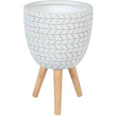 LuxenHome Pots, Plants & Cultivation LuxenHome White Cube Design 14.6 Round MgO Planter with Wood
