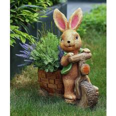 LuxenHome Pots LuxenHome Outdoor Planters Brown, Bunny Rabbit on