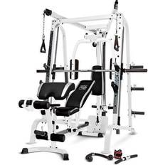 Strength Training Machines Marcy Pro Smith Cage Workout Machine Total Body Training Home Gym System, White