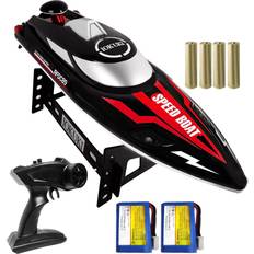 RC Boats IOKUKI 2.4Ghz RC Boat- 20 mph High Speed Remote Control Boat for Kids & Adults for Lakes & Pools 2 Rechargeable Batteries, Low Battery Alarm, Out of Range Prompt, Capsize Recovery (RED)