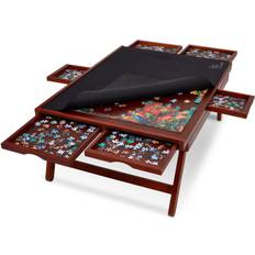 Jumbl Freestanding Wooden Puzzle Board with Foldable Legs and 6 Storage Drawers