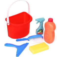 Cleaning Toys Playkidz Cleaning Pail Set, 6Pcs Includes Spray, Sponge, Squeegee, Brush, and Storage Bucket, Play Helper Realistic Housekeeping Set, Recommended for Ages 3