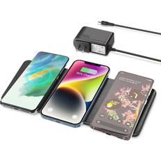 Phones with wireless charging Wireless Charging Pad, ZealSound Qi-Certified Ultra-Slim Triple Wireless Charger Station for Multiple 3 Devices & New Airpods Ultra Slim Leather Mat W/AC Adapter for All Qi Enabled Phones (Black)