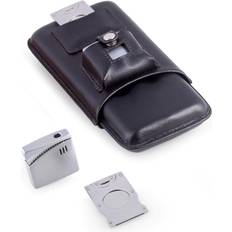 Cigarette Cases Bey-Berk Cigar Holder, Stainless Steel Cutter & Lighter Set - Black - Black