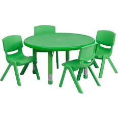Furniture Set Flash Furniture Emmy 33'' Round Green Plastic Height Adjustable Activity Table
