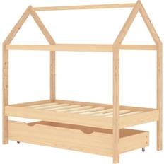 Kiefer Kinderbetten vidaXL Kids Bed Frame with a Drawer Solid Pine Wood 77x146cm
