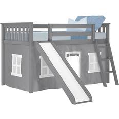 Loft Beds Max & Lily Twin-Size Low Loft with Slide + Curtain 84.5x81.5"