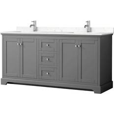 Gray Toilets Avery Collection WCV232372DKGC2UNSMXX 72" Double Bathroom Vanity in Dark Gray Light-Vein Carrara Cultured Marble Countertop Undermount Square Sinks