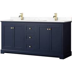Blue Toilets Avery Collection WCV232372DBLC2UNSMXX 72" Double Bathroom Vanity in Dark Blue Light-Vein Carrara Cultured Marble Countertop Undermount Square Sinks